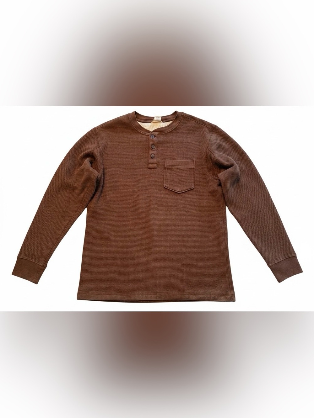 Duluth Trading Men’s Medium Brown Thermal Lined Waffle Knit Henley Shirt Pocket